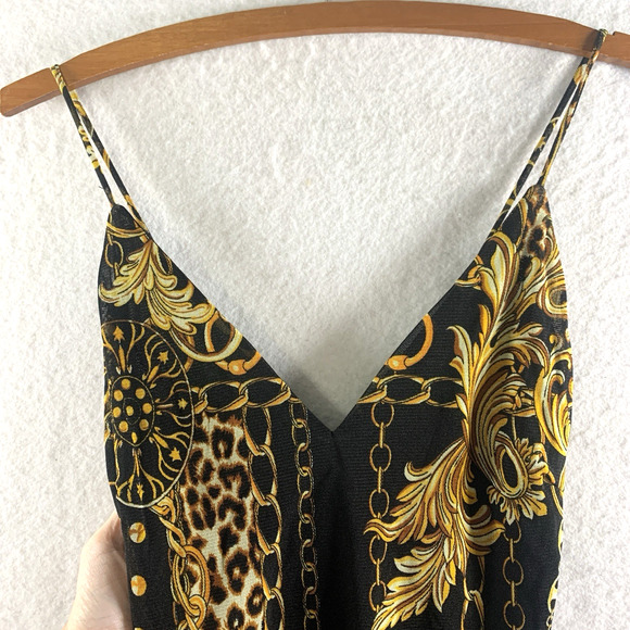 Womens Baroque Leopard Chain Print Bodysuit Sz M Y2K Mobwife Club Indie Luxury - Picture 2 of 13